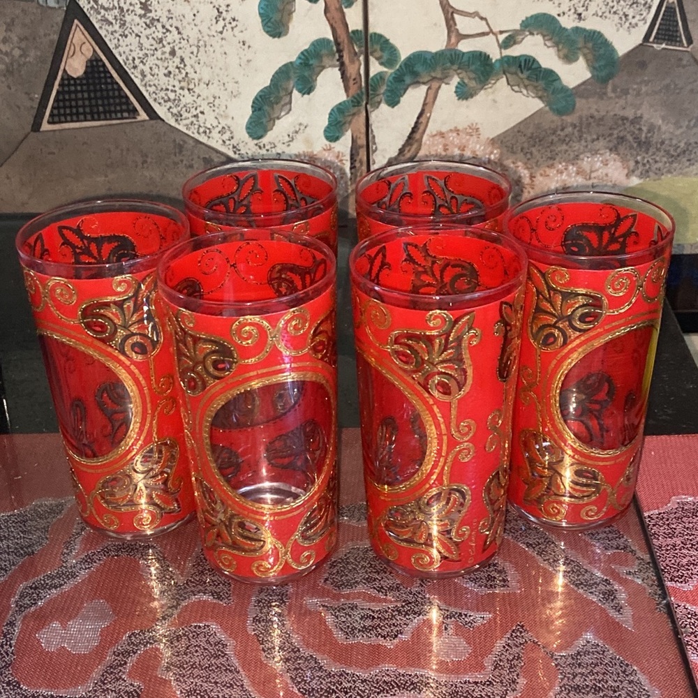 Set of 6 vintage Rare CULVER Ltd. Mid Century GLASSES, Unused